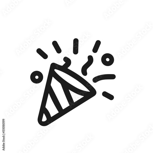 Simple Line Drawing Party Popper Celebration Burst Symbol Icon Design