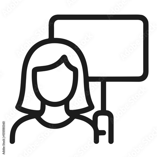 Outline Minimalist Woman Demonstrator with Sign Protest Occupation Icon