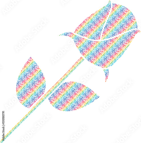 colored rose thin lines lgbt style flower with leaves