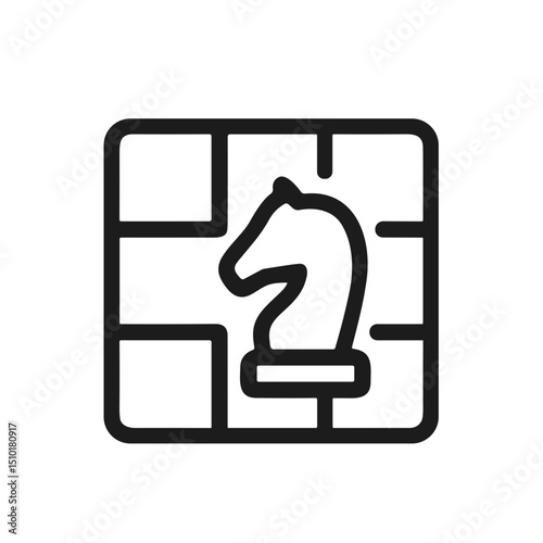 Line Art Detailed Chess Knight Piece on Board Game Icon
