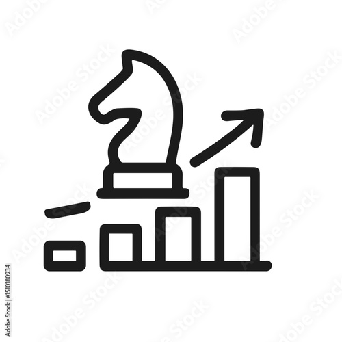 Line Art Chess Knight on Bar Chart Growing Upward Icon