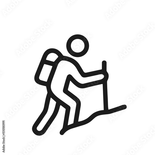 Simple Lineart Hiker with Backpack Climbing Mountain Icon Illustration