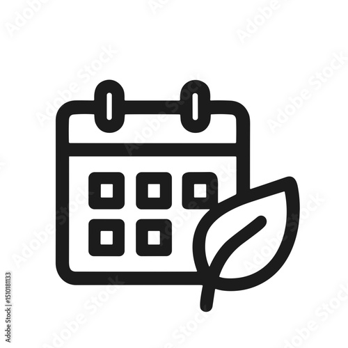 Minimalist Outline Style Calendar Date With Leaf Ecology Symbol Icon