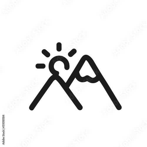 Minimalist Line Art Mountain Peak with Sunrise Outdoor Landscape Icon