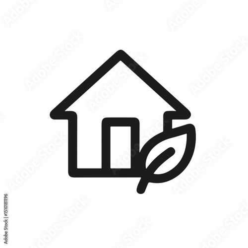 Minimalist Outline Home with Leaf Symbol Eco Friendly House Icon