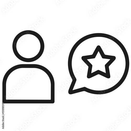 Simple Outline User with Star Speech Bubble Customer Feedback Icon