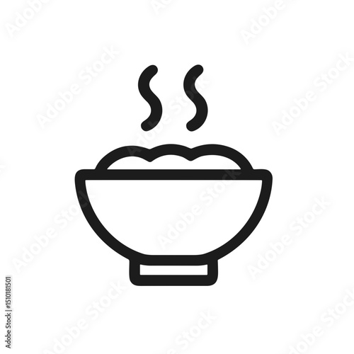 Simple Line Art Bowl with Steaming Food Illustration Graphic Element