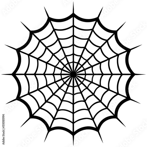 Black spider web vector illustration with radial symmetry, Halloween or spooky design element
