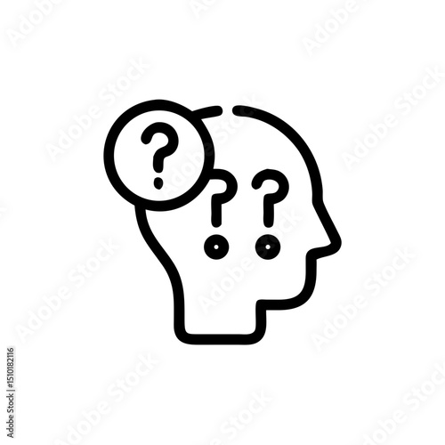 Head silhouette with question marks representing confusion and curiosity  