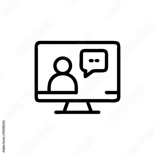 Online meeting icon with participant displayed on computer screen  