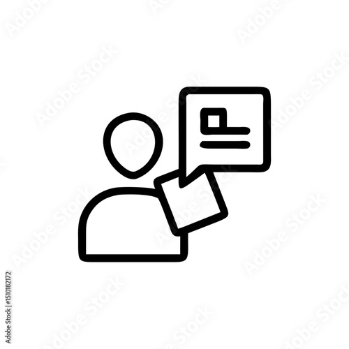Person holding communication cards in simple outline style  