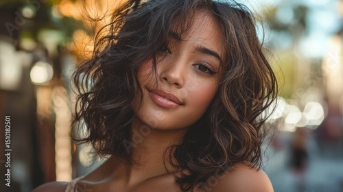 Girl with layered lob and soft curls