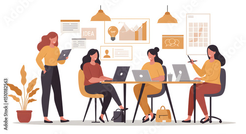 Women Business Team Meeting in Modern Office Collaborative Workspace