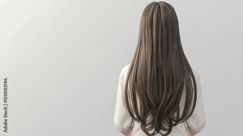 Obraz premium Girl with long U-cut hair, back view showing soft layers