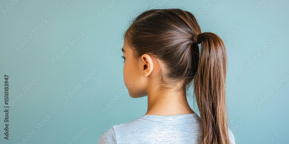 Naklejka premium Girl with low ponytail and center-parted hair
