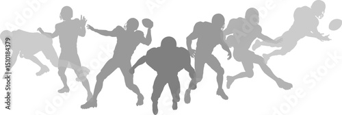 Silhouette American football player set. Active sports people healthy players fitness silhouettes concept.