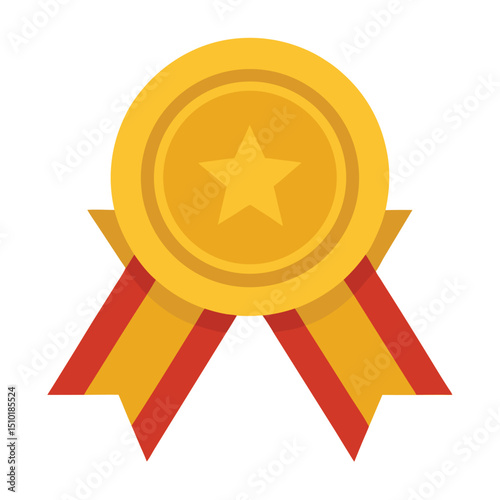 gold medal with ribbon icon isolated on white background