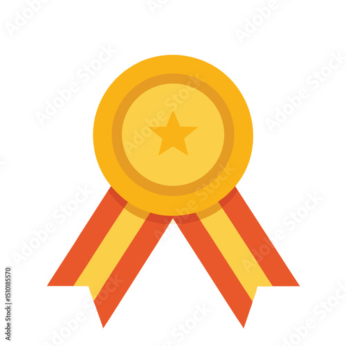 gold medal with red ribbon silhouette icon isolated on white bakground