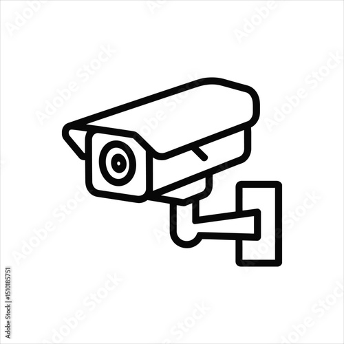 Minimalist outline illustration of a security camera depicting surveillance and protection