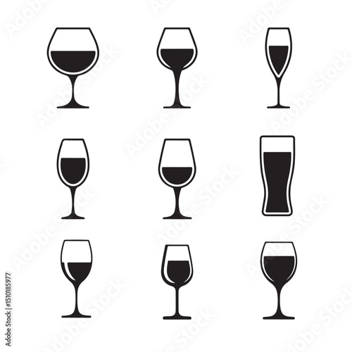 Collection of Different Drinking Glasses for Beverages on white background
