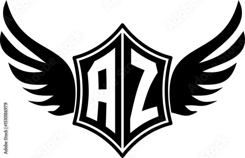 AZ logo emblem with winged and shield template