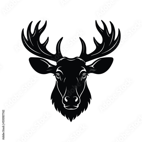 Silhouette art illustration of a moose head with antlers.eps