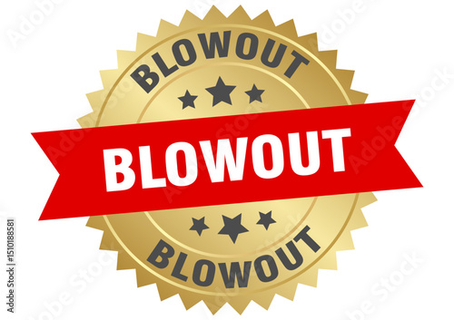 blowout. blowout round red and gold label isolated on transparent background