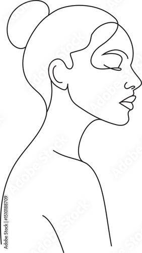 Beautiful Elegant Woman Face. Single Line Drawing Style Illustration with Editable Stroke.