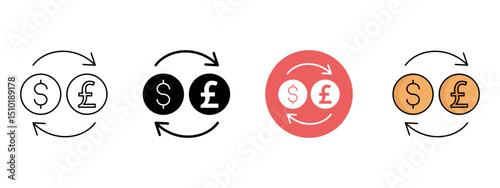Exchange Icon Set – Line, Glyph, Fill & Background Styles

