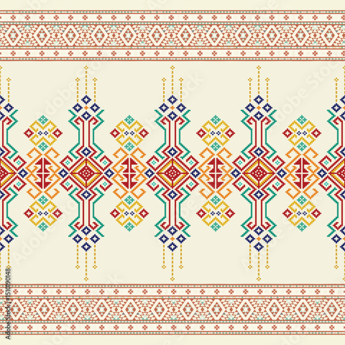 Colorful Thai Hill Tribe Pattern on Cream