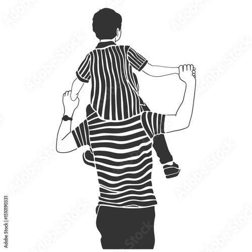Fathers day line art style vector illustration, father and son line art illustration