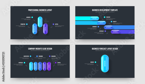 Marketing Overview Three Four Five One Option Infographic Presentation Template Vector Illustration Collection. Modern Launch 3 4 5 1 Step Diagram Slideshow Design Bundle.