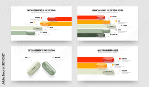 Visual Portfolio Four Five Two Three Option Infographic Slide Layout Vector Illustration Collection. Investor Profile 4 5 2 3 Step Diagram Slideshow Template Set.