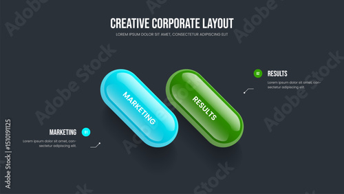 Sales Portfolio 2 Option Infographic Slideshow Design. Advertising Launch Slide Template Vector Illustration. Visual Innovation Two Element Diagram Presentation Layout.