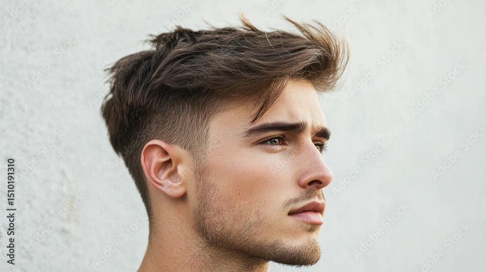 Obraz premium Man with taper cut and textured top, looking sideways