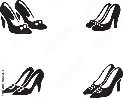 Set of High Heel Shoes Icons, Classic Style Footwear on Transparent Background
