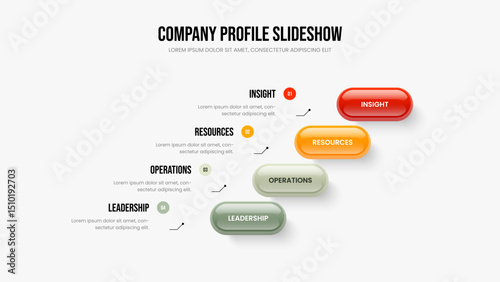 Service Forecast Slideshow Layout Vector Illustration. Professional Planning 4 Step Infographic Slide Template. Project Analysis Four Element Diagram Frame Design.