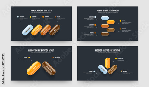 Creative Forecast 4 5 2 3 Step Diagram Slide Layout Bundle. Sales Development Four Five Two Three Element Infographic Presentation Design Vector Illustration Set.