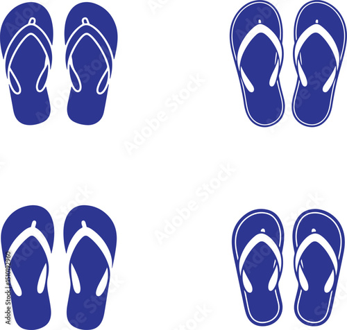 Blue Thong Sandals Set on White Background, Minimalist Summer Footwear Icon