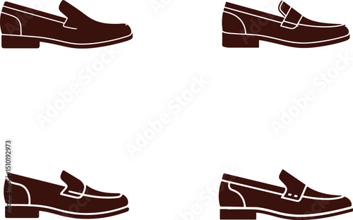 Brown Loafers Shoes Collection Isolated on White Background Stylish Footwear Icons Set