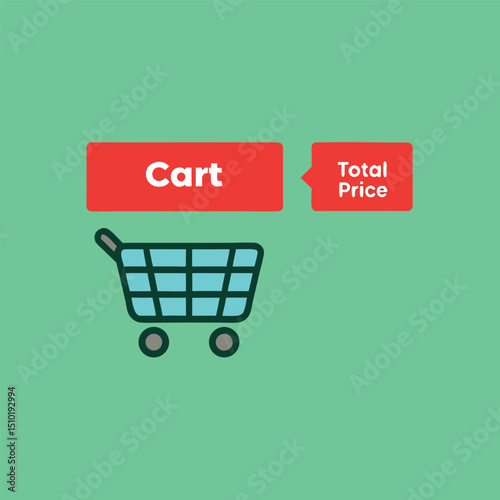 Simple Shopping Cart Icon with Total Price on a Bright Green Background for E commerce Applications