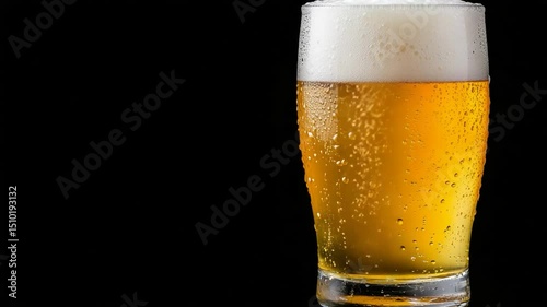 Refreshing beer with foam in clear glass on black background close up studio shot