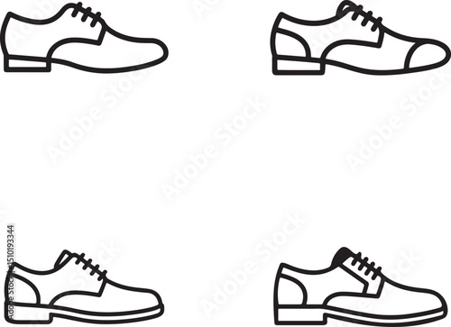 Collection of Four Black Outline Dress Shoe Line Art with Transparent Background