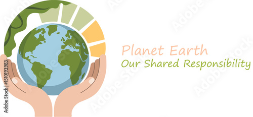 Hands Holding Planet Earth Surrounded by Nature – Promoting Environmental Awareness and Shared Responsibility, World Environment Day Concept art