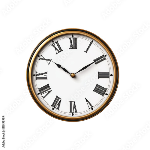 Vintage Gold Roman Numeral Wall Clock - Elegant Timepiece Design isolated on white background