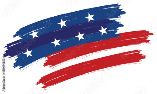 Hand drawn, brush painted USA flag design. Grunge style American flag for patriot event. Transparent PNG and vector illustration.