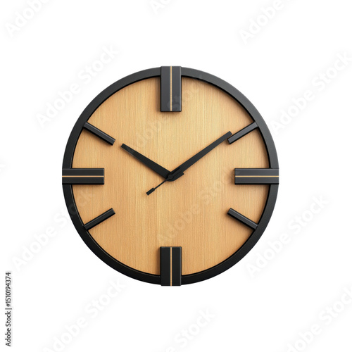 Modern Wooden Wall Clock - Stylish Minimalist Design isolated on white background