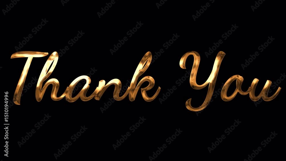 Thank You gold text animation. Elegant and warm animated typography in gold. Perfect for gratitude messages, appreciation posts, social media, and presentations. Transparent background. 4K resolution.
