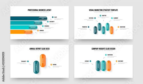 Visual Forecast Four Five Two Three Step Infographic Slideshow Design Vector Illustration Set. Investor Strategy 4 5 2 3 Element Diagram Frame Layout Bundle.