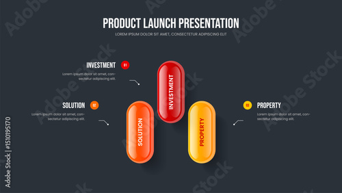 Business Innovation Three Step Infographic Frame Design. Consulting Forecast Slideshow Layout Vector Illustration. Professional Visualization 3 Element Diagram Presentation Template.